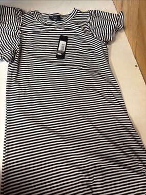 VICI Black & White Striped Puff Sleeve Mini Dress